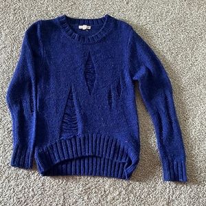 Zenana Outfitters blue sweater w/ windows throughout sweater showing underneath